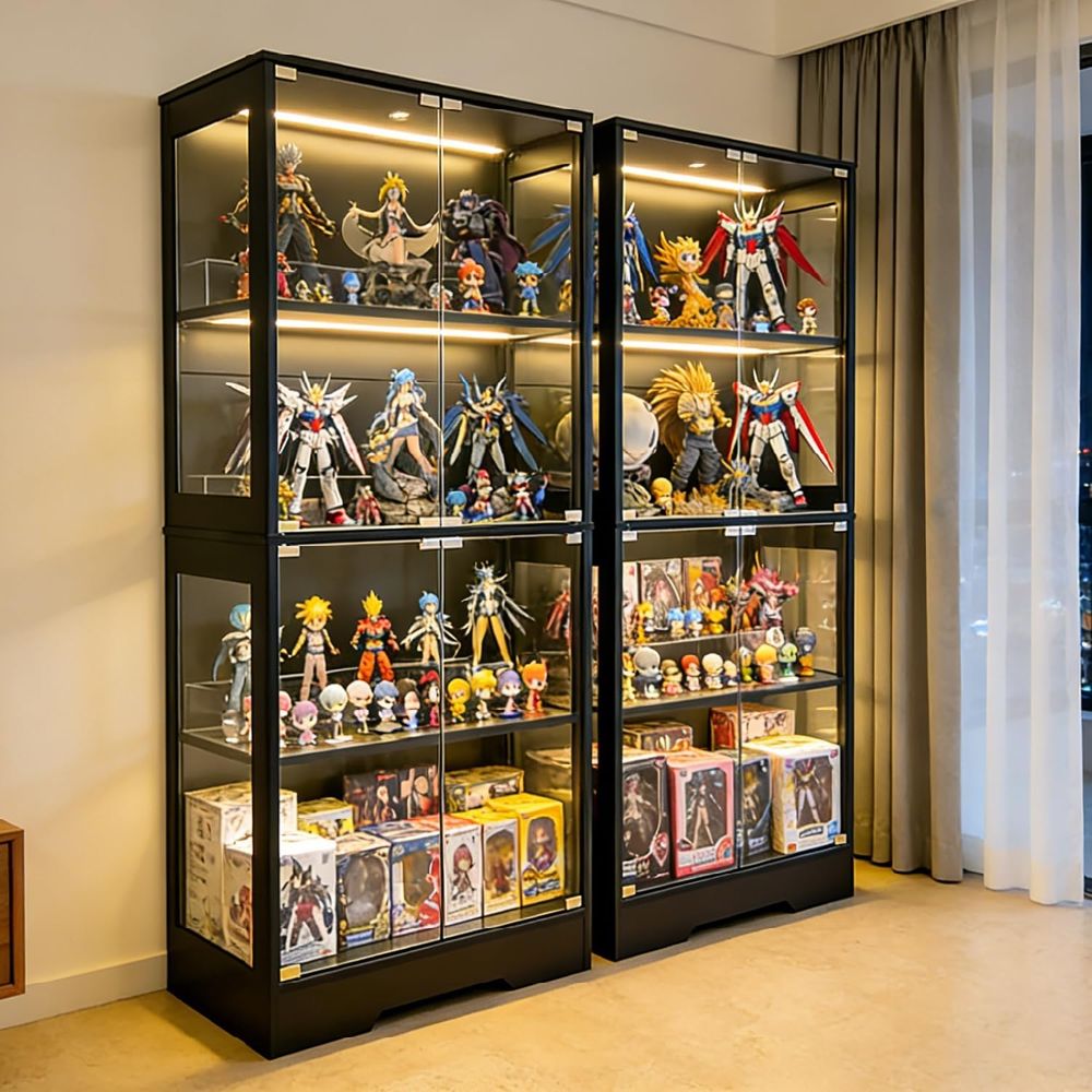 Glass Cabinet Display - Dual-Tier Glass Display Cabinet with 3-Color