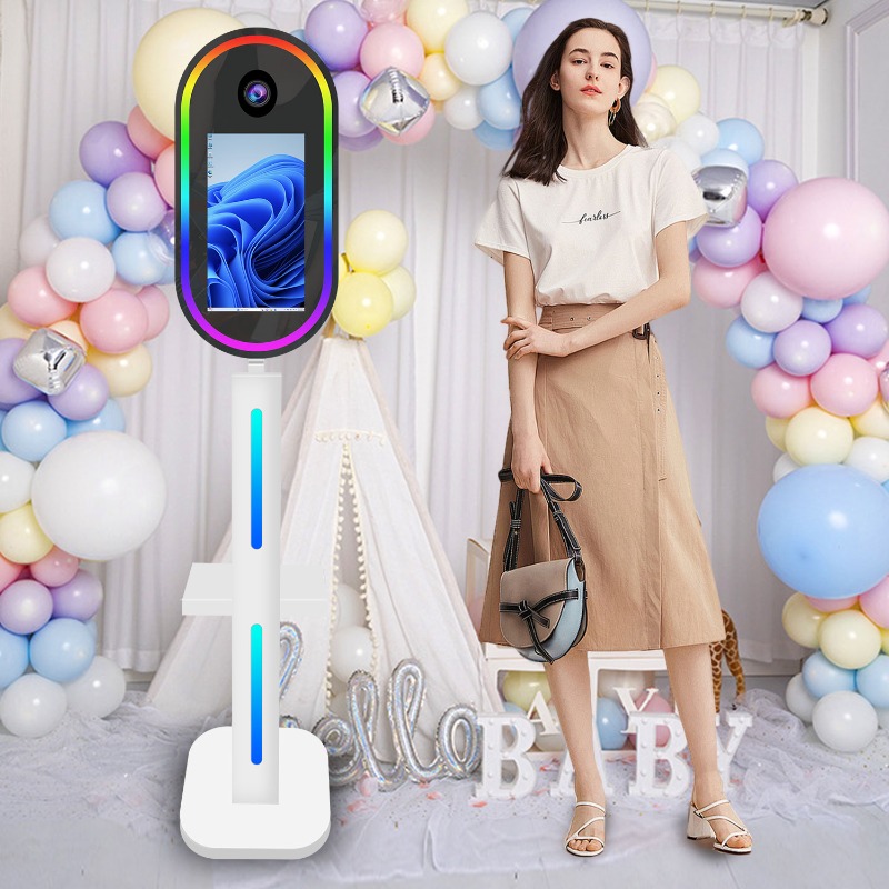 Photo Booth Machine - Portable Oval Photobooth Touch Screen Selfie