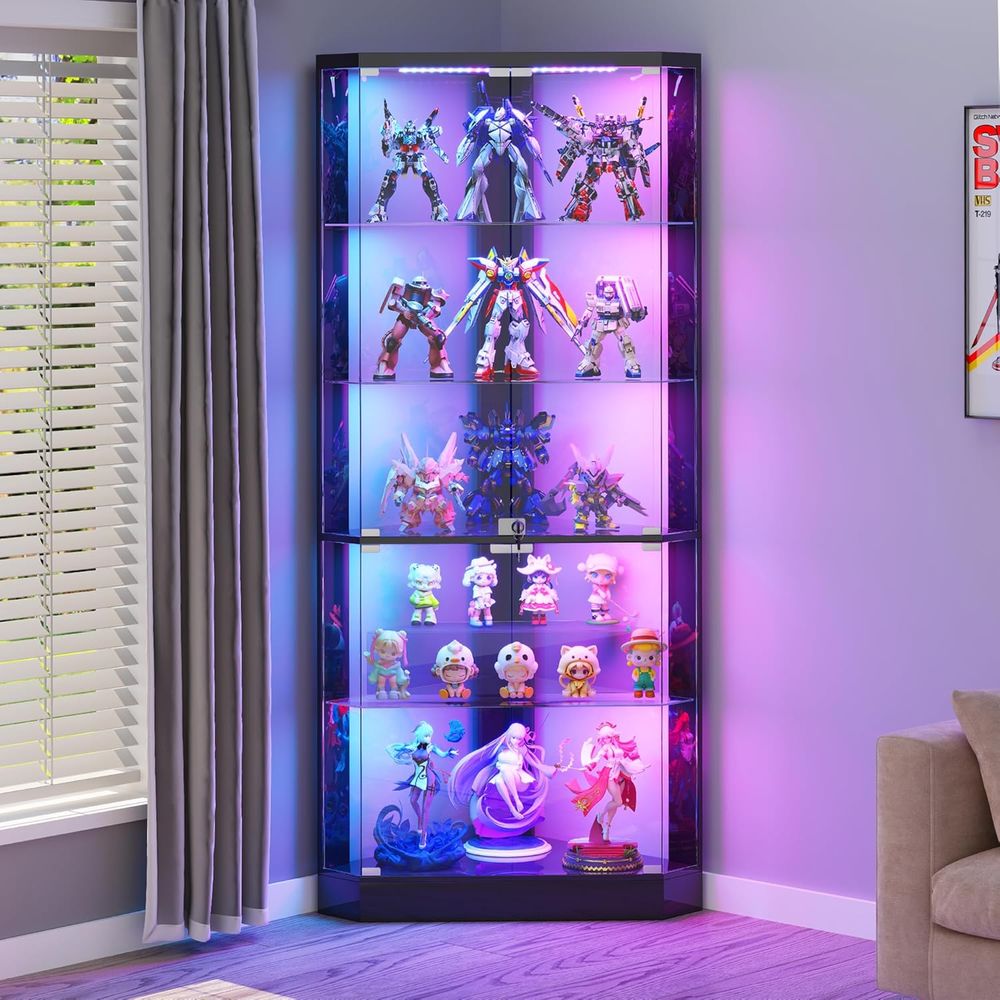 Glass Cabinet Display - 69 Black 5-Tier Glass Display Cabinet
