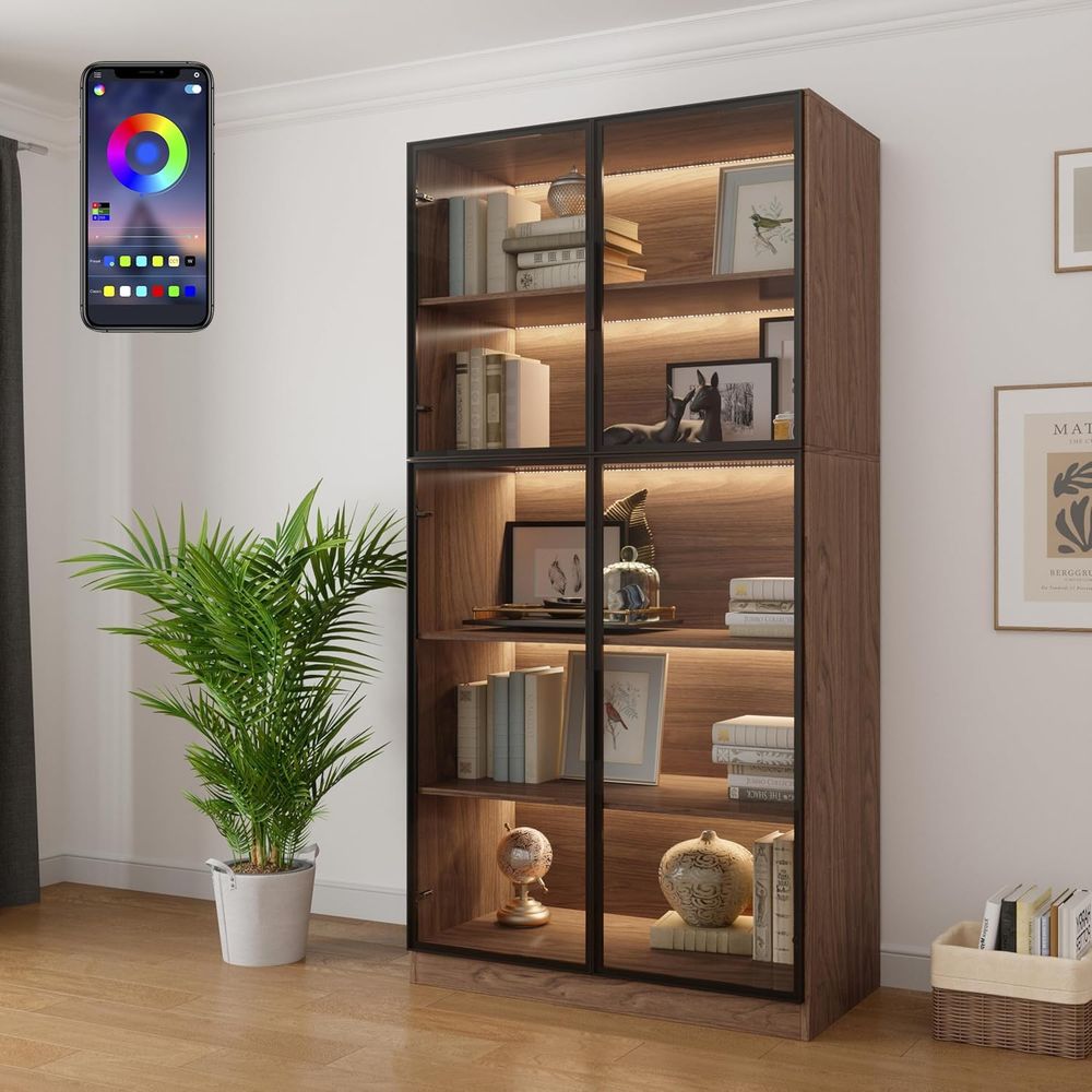 Glass Cabinet Display - 78.7 LED-lit 5-Tier Glass Door Display