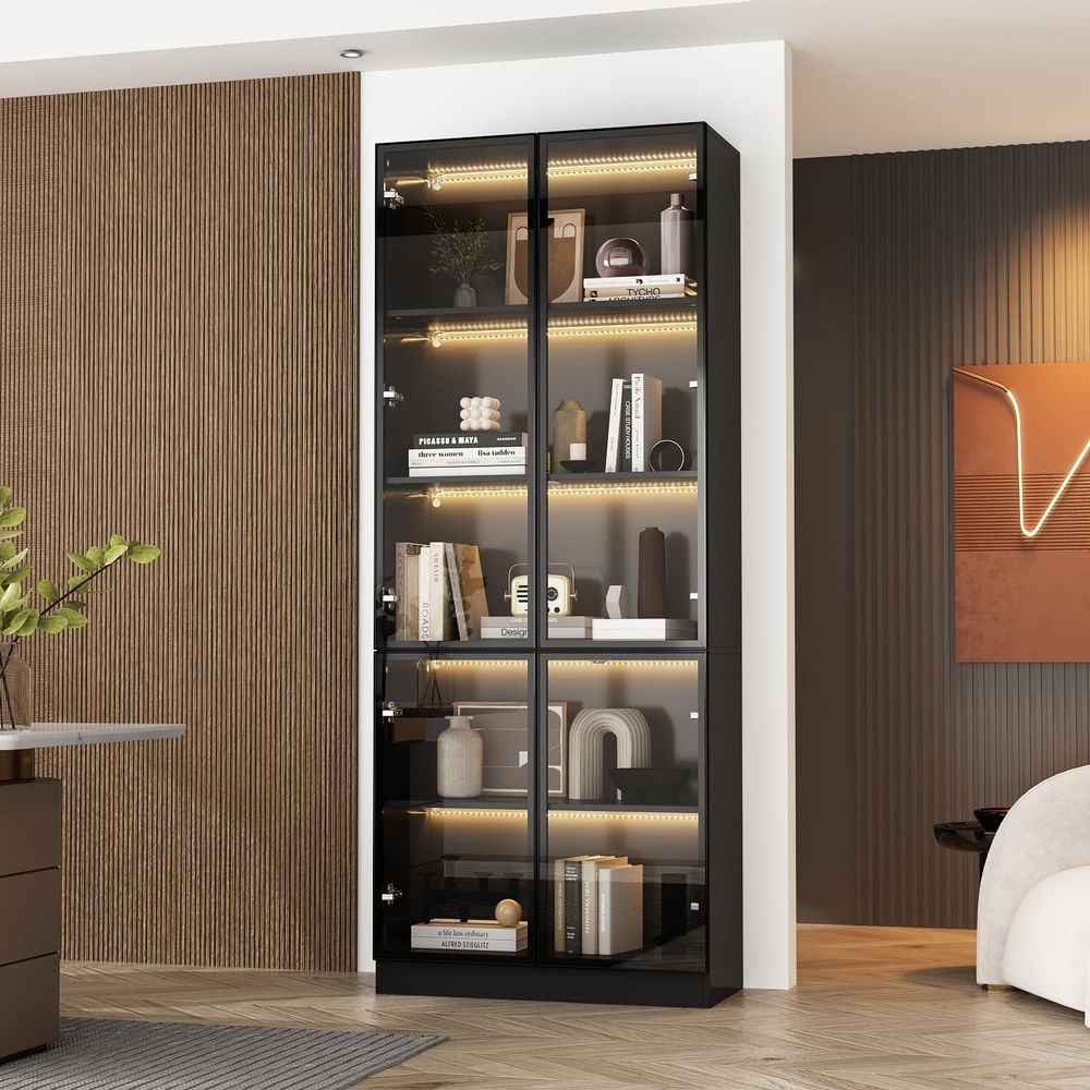 Tall Glass Door LED Lighted Di - Glass Cabinet Display ulasan dan harga