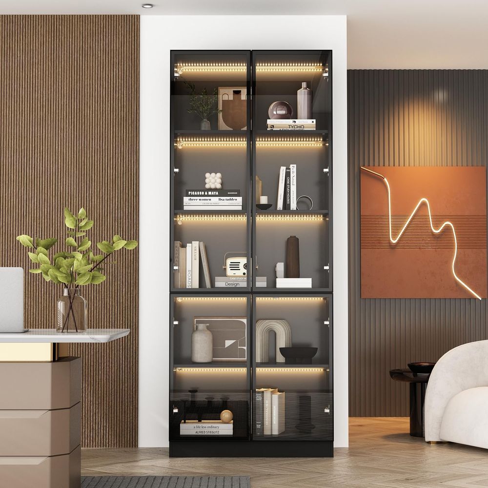 Tall Glass Door LED Lighted Di - Glass Cabinet Display ulasan dan harga