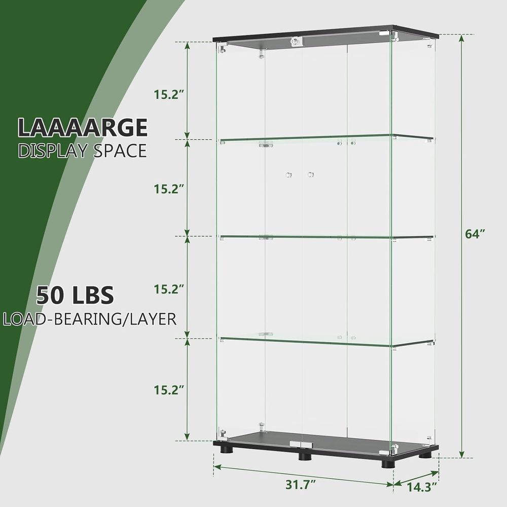 4-Shelf Double Door Lockable G - Glass Cabinet Display ulasan dan harga