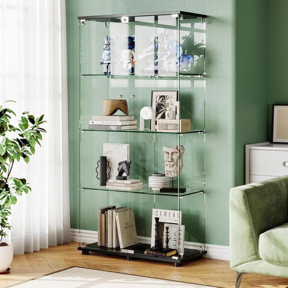 4-Shelf Double Door Lockable G - Glass Cabinet Display ulasan dan harga