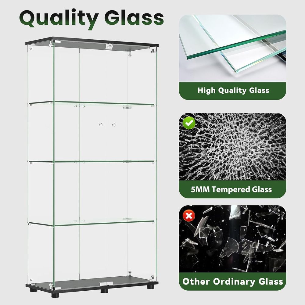 4-Shelf Double Door Lockable G - Glass Cabinet Display ulasan dan harga