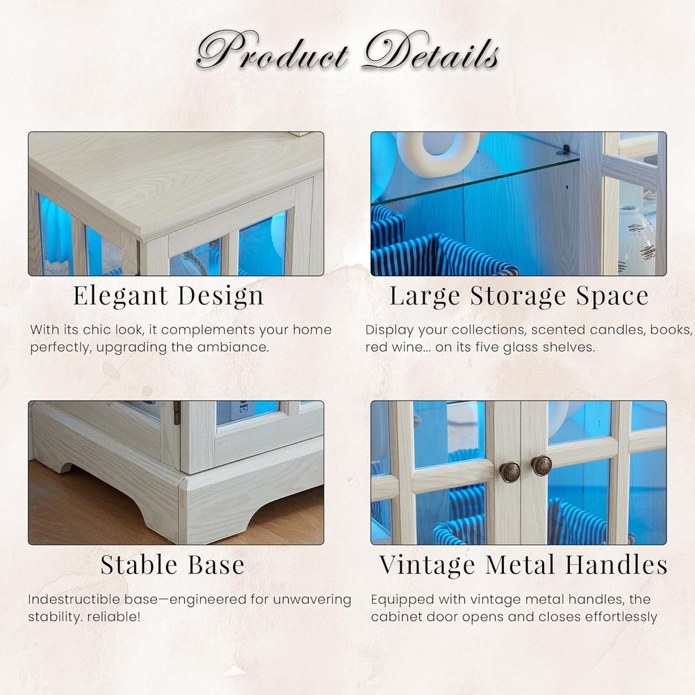 LED-Illuminated 59 White Curio - Glass Cabinet Display ulasan dan harga
