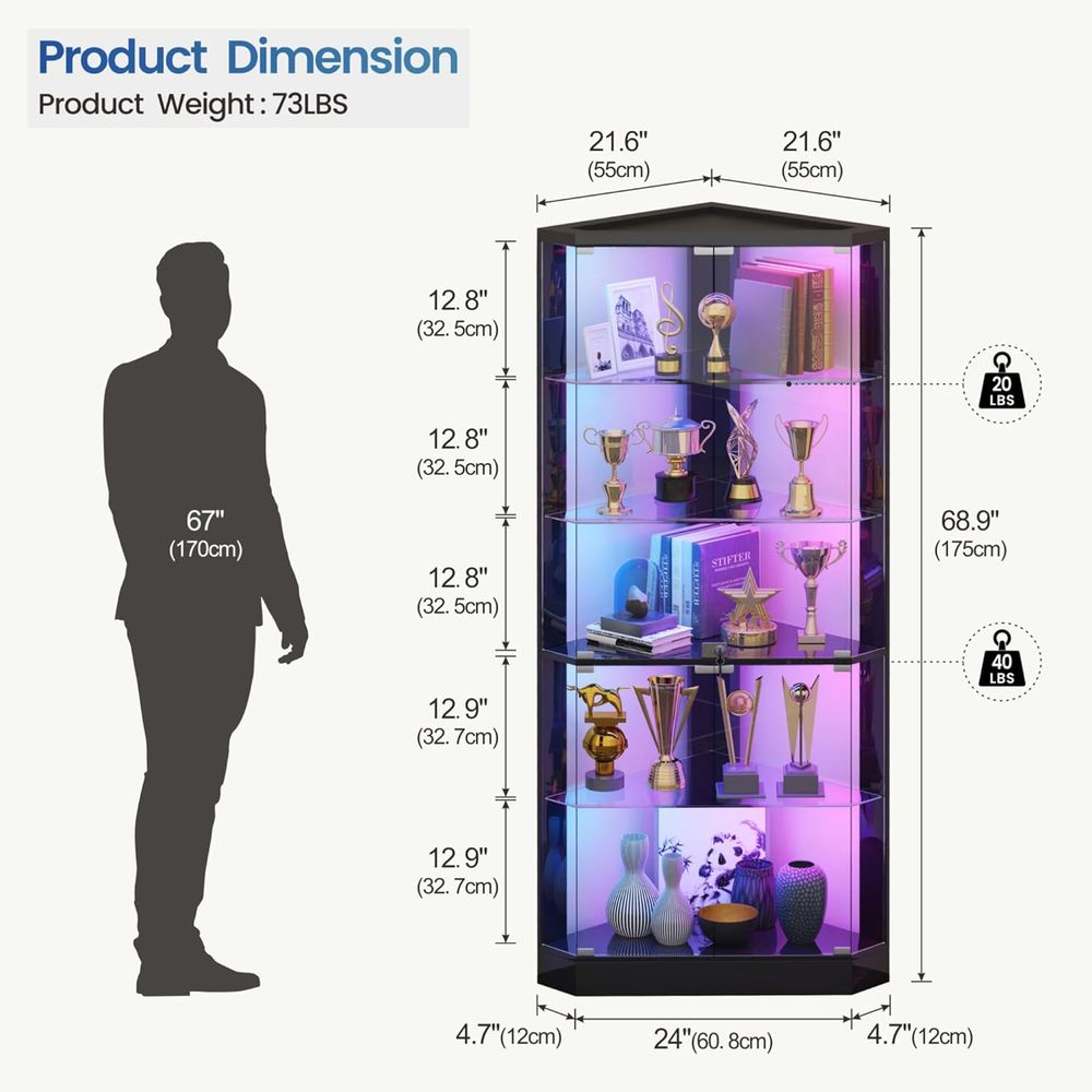 69 Black 5-Tier Glass Display  - Glass Cabinet Display ulasan dan harga