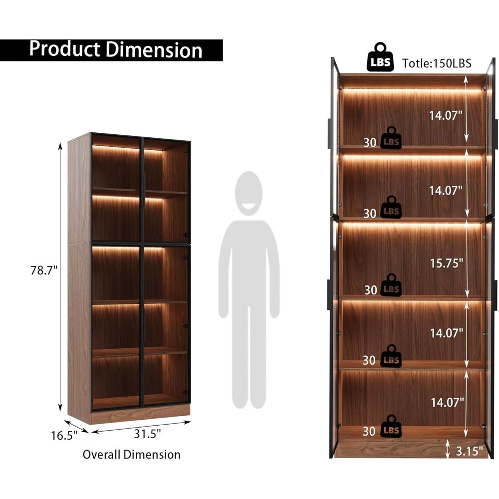 78.7 LED-lit 5-Tier Glass Door - Glass Cabinet Display ulasan dan harga