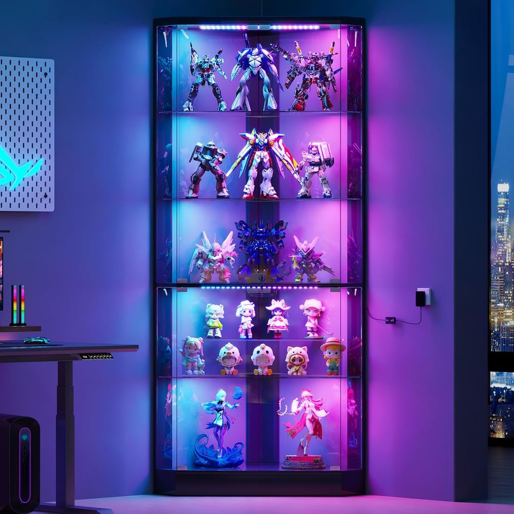 5-Tier LED RGB Lighted Glass S - Glass Cabinet Display ulasan dan harga