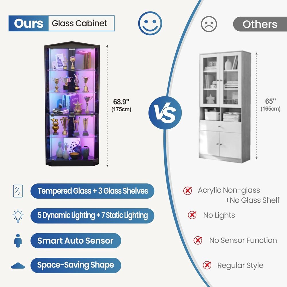 5-Tier LED RGB Lighted Glass S - Glass Cabinet Display ulasan dan harga
