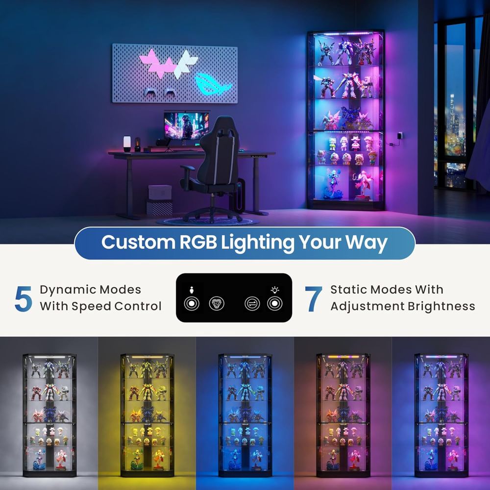 5-Tier LED RGB Lighted Glass S - Glass Cabinet Display ulasan dan harga